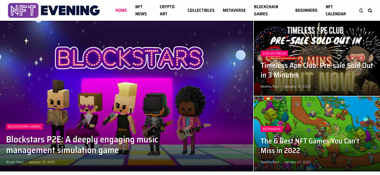 NFT Evening home page