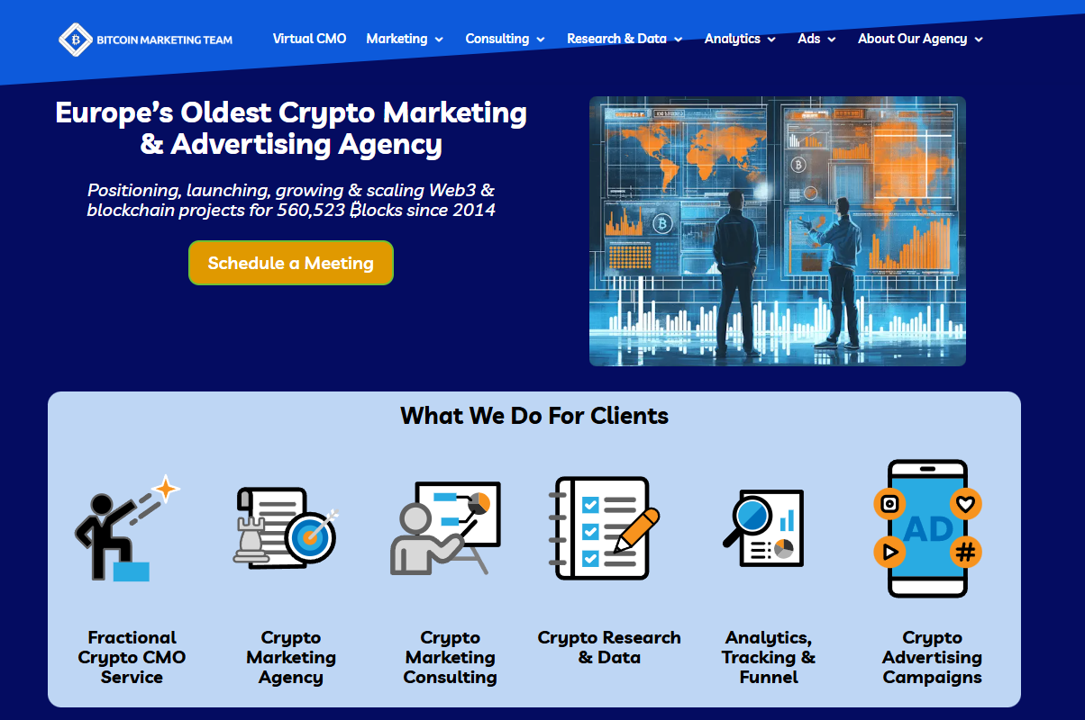 bitcoin marketing agency homepage