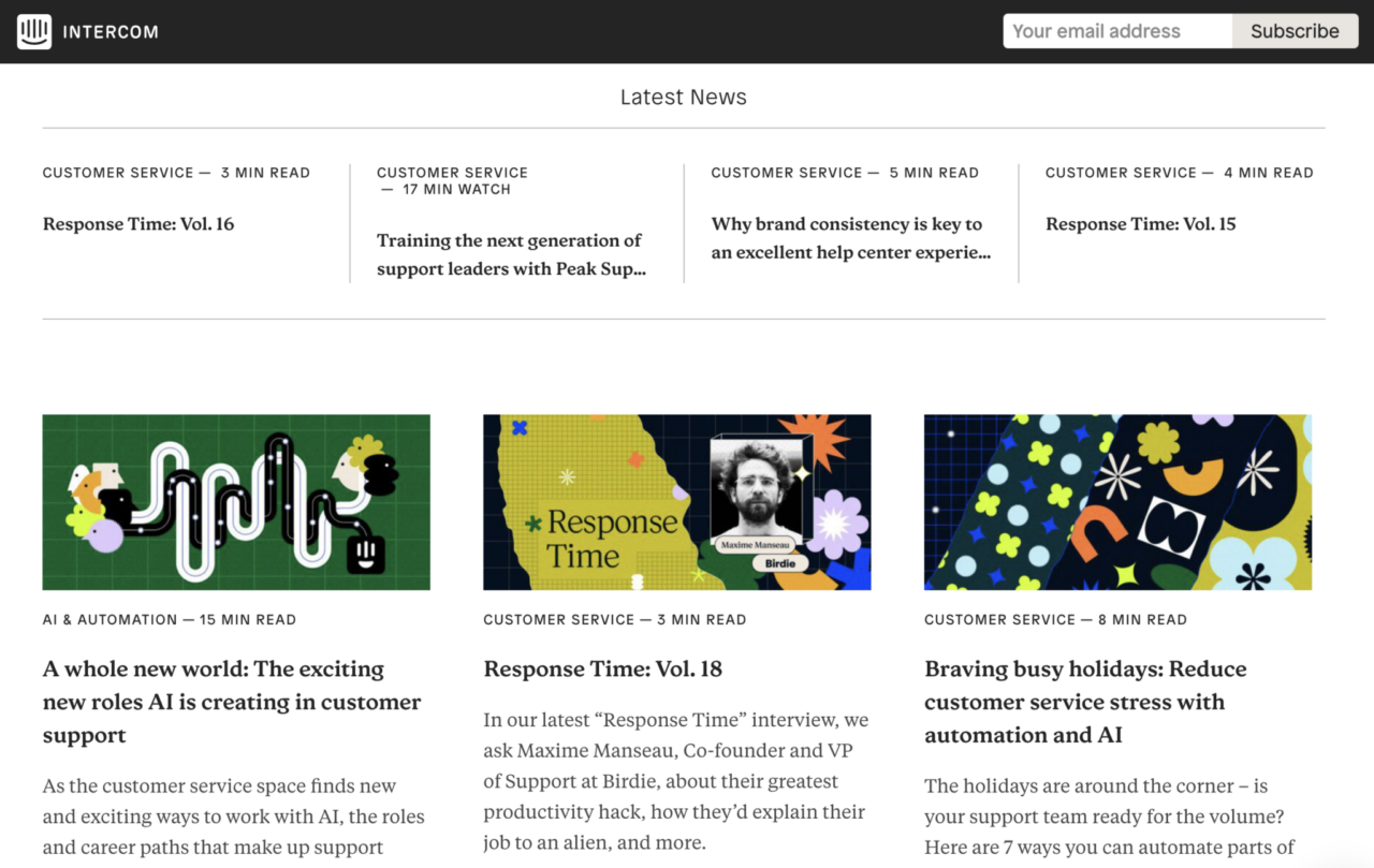 Intercom main blog page