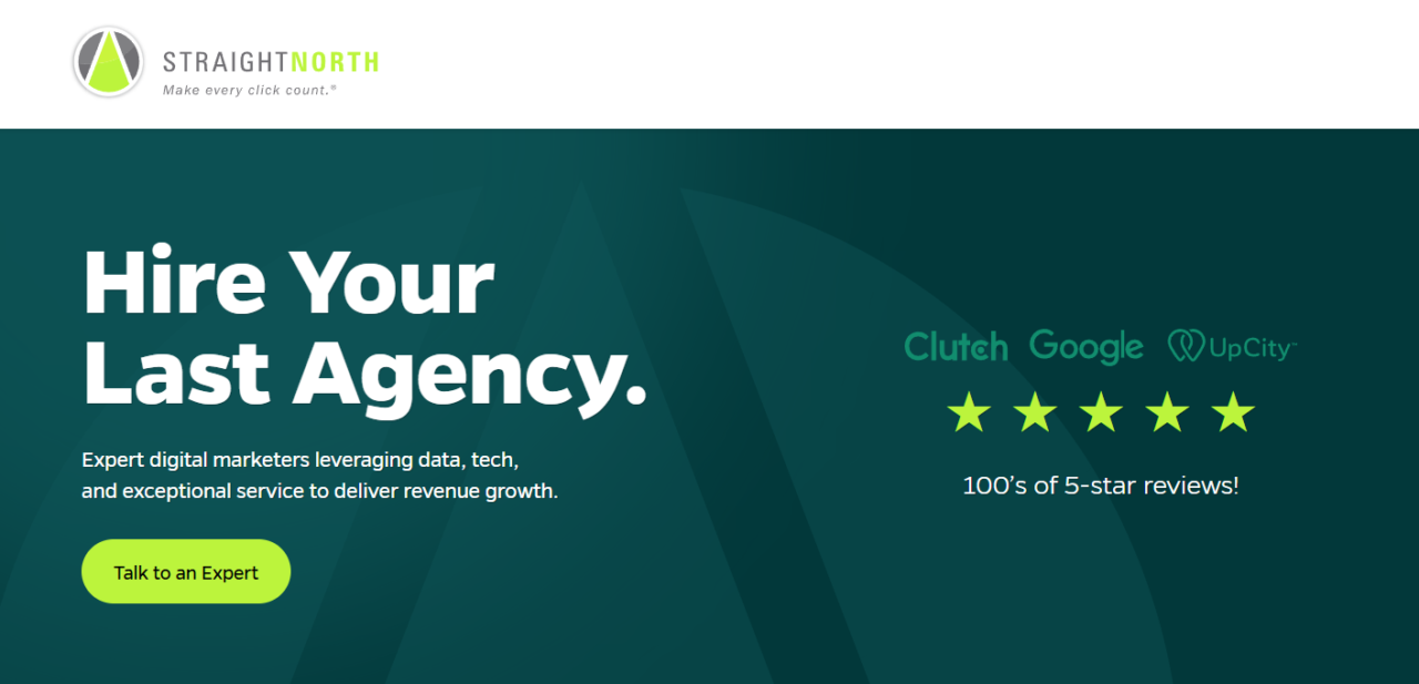 straight north marketing agency homepage